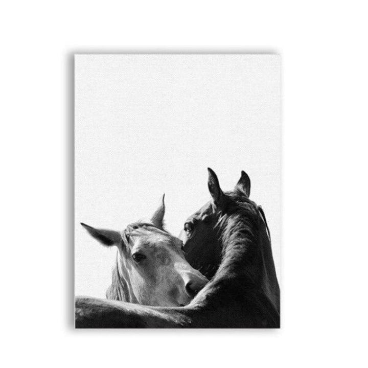 Simplistic Black & White Horses - Canvas Wall Art Painting | Bowlift