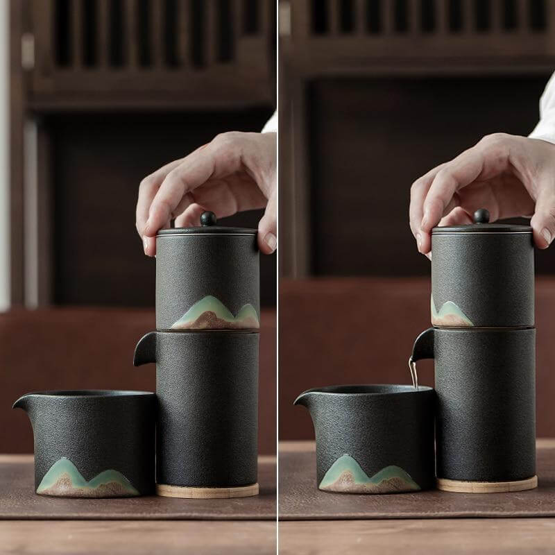 BowLift | Portable Travel Ceramic Mountain Teapot With 3 Cups
