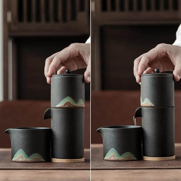 BowLift | Portable Travel Ceramic Mountain Teapot With 3 Cups