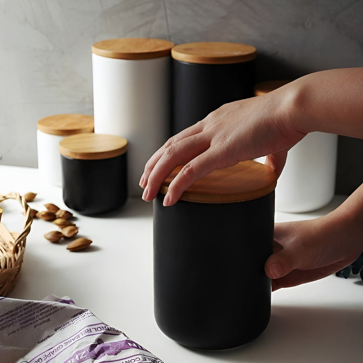 Ceramic storage container with bamboo lid – Natural design | Fresh storage for home | Bowlift