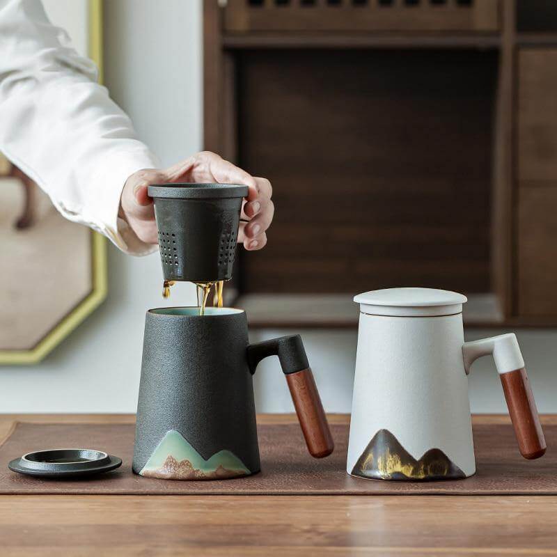 Mountain Art Ceramic Tea Mugs With Filter | Bowlift
