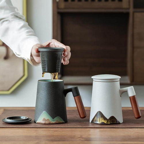 Mountain Art Ceramic Tea Mugs With Filter | Bowlift