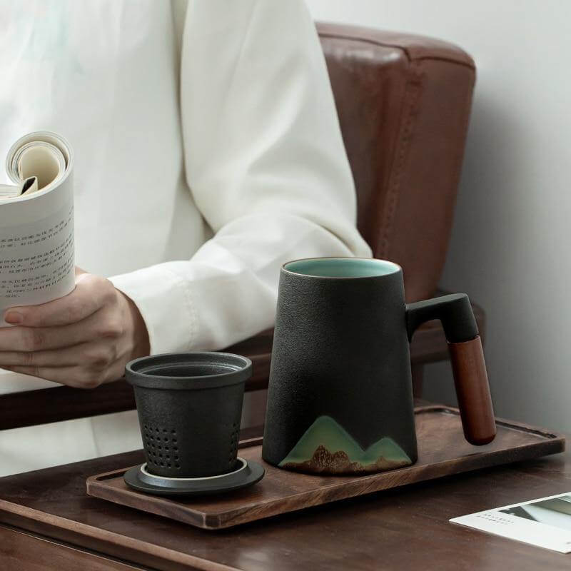 Mountain Art Ceramic Tea Mugs With Filter | Bowlift