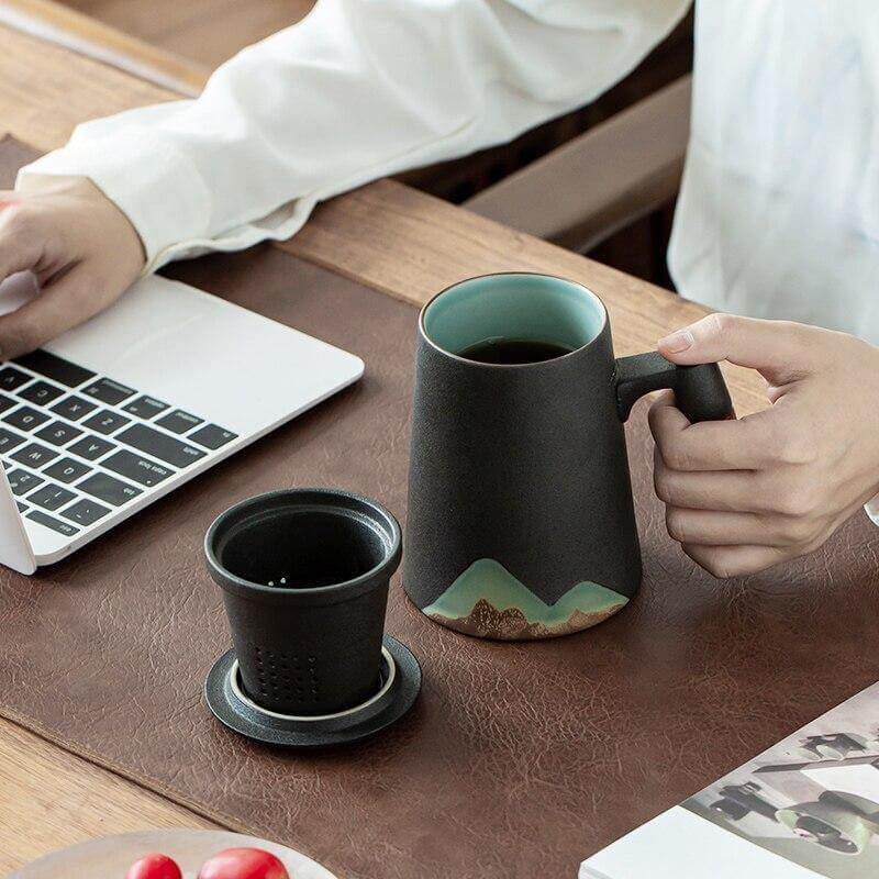 Mountain Art Ceramic Tea Mugs With Filter | Bowlift