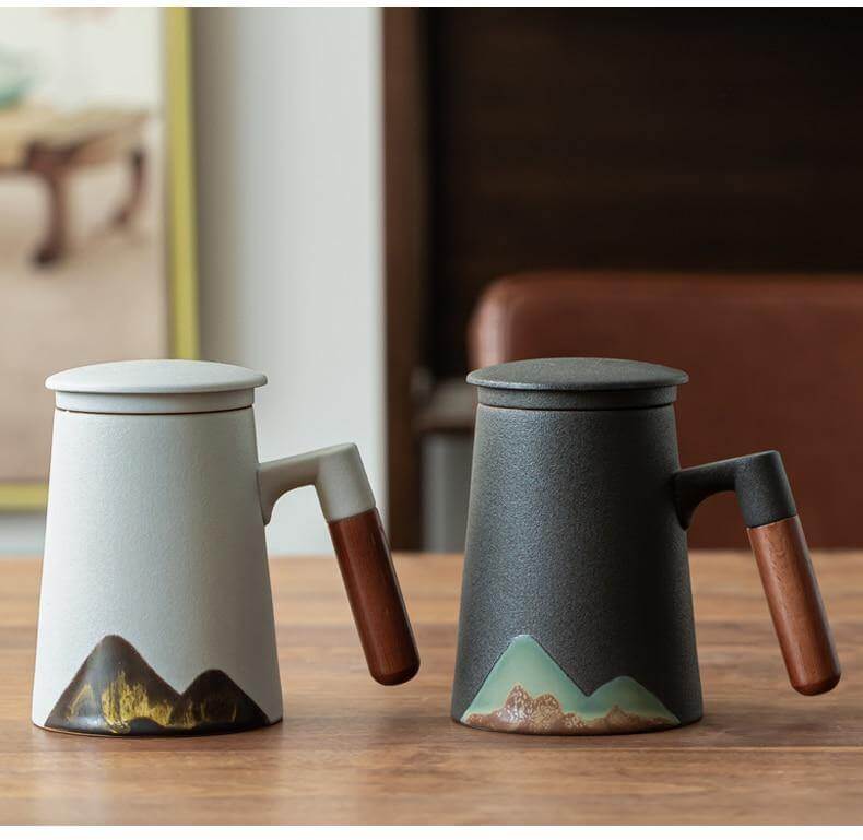 Mountain Art Ceramic Tea Mugs With Filter | Bowlift