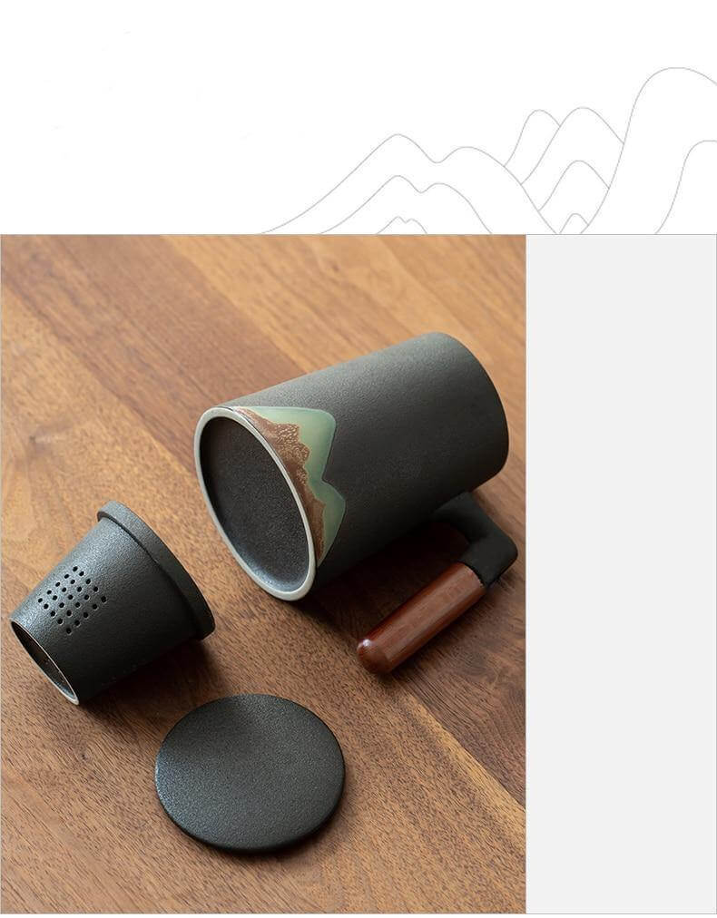 Mountain Art Ceramic Tea Mugs With Filter | Bowlift