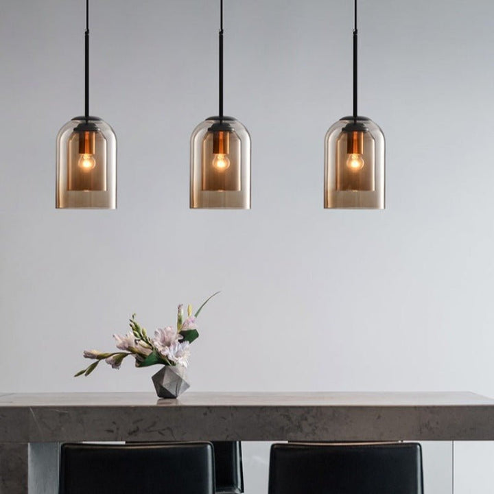 BowLift | Mica Mid-Century Pendant Lamp – Double Glass Shade with Iron Fittings