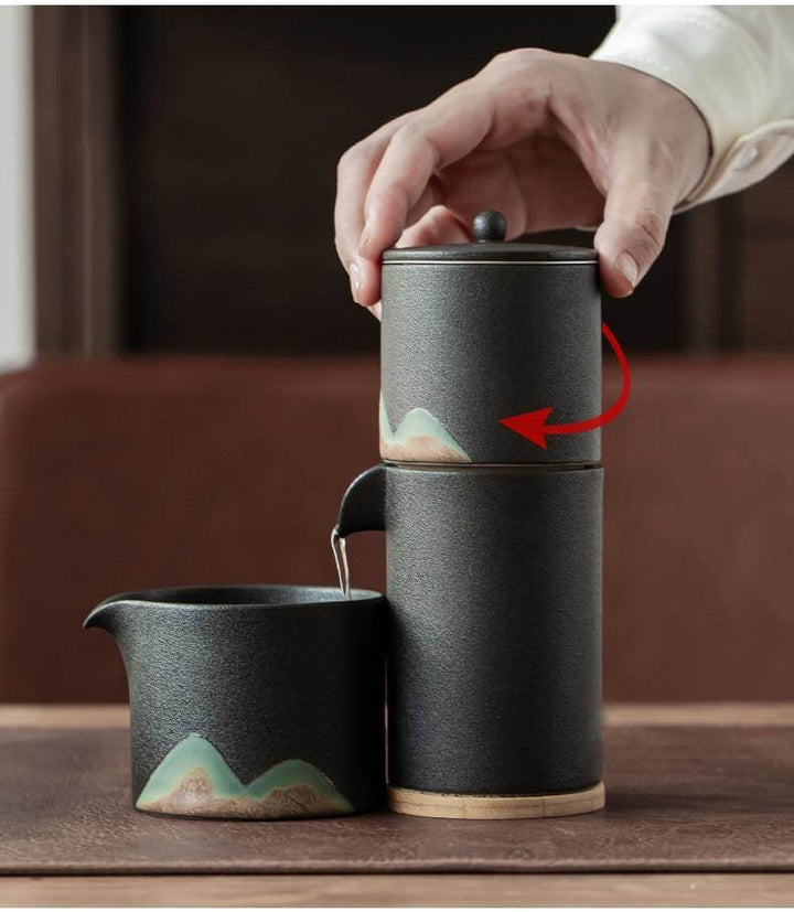 BowLift | Portable Travel Ceramic Mountain Teapot With 3 Cups