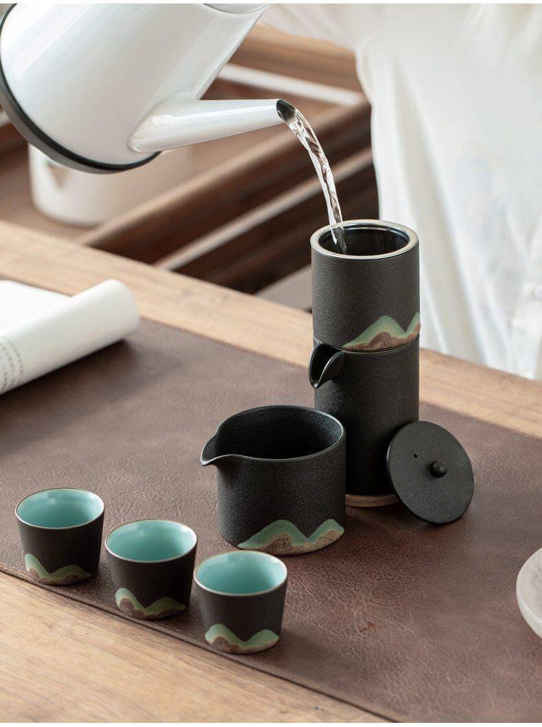 BowLift | Portable Travel Ceramic Mountain Teapot With 3 Cups