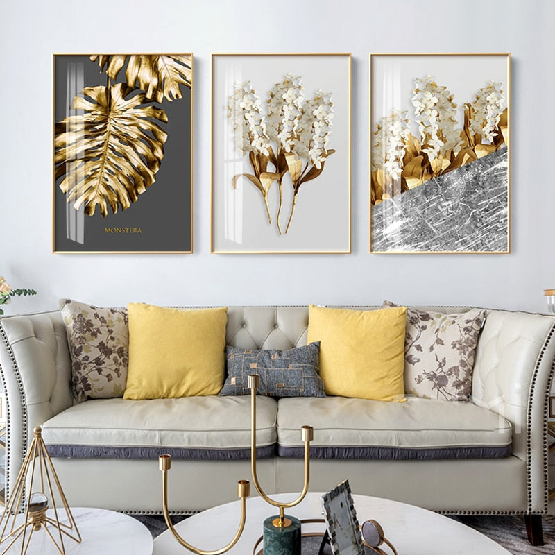 Nordic Golden Leaf - Canvas Wall Art Painting | Bowlift