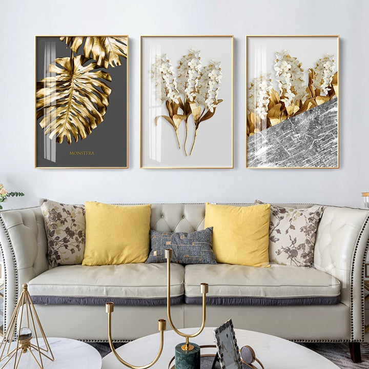 Nordic Golden Leaf - Canvas Wall Art Painting | Bowlift
