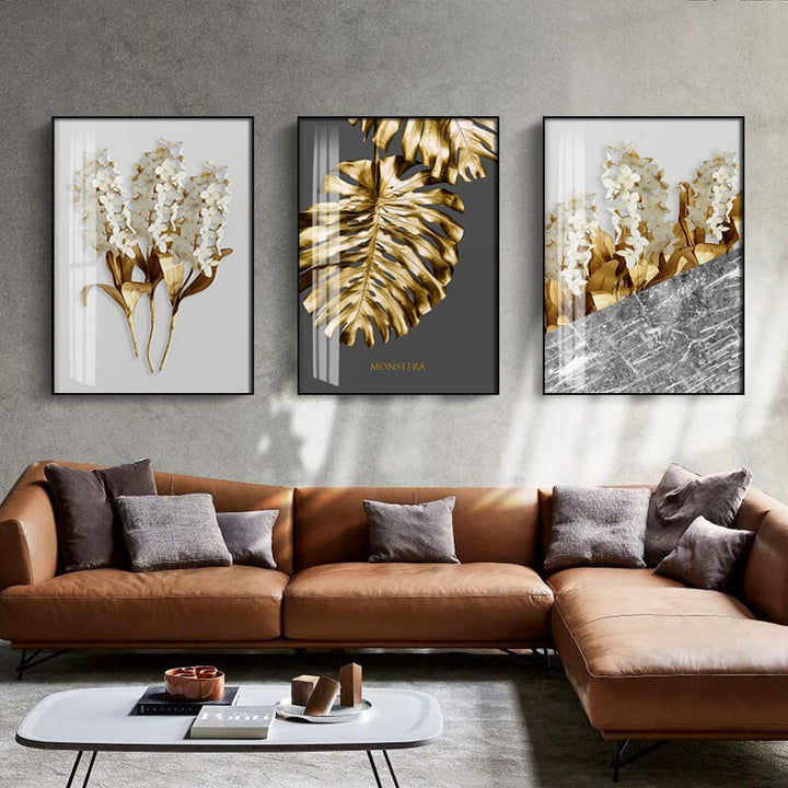 Nordic Golden Leaf - Canvas Wall Art Painting | Bowlift