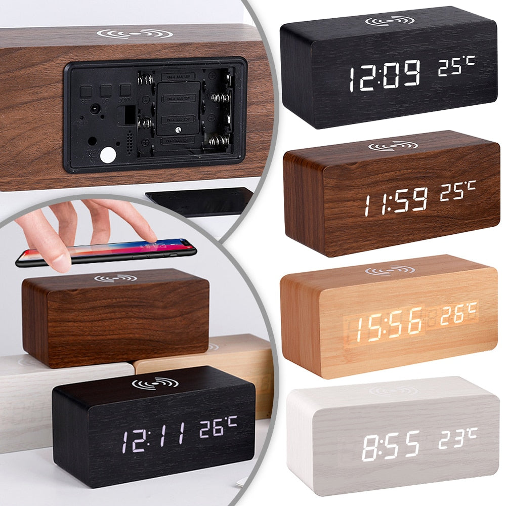 BowLift | Modern Wood Wireless Charging Clock