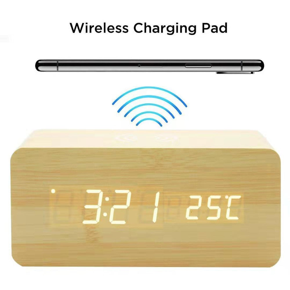 BowLift | Modern Wood Wireless Charging Clock