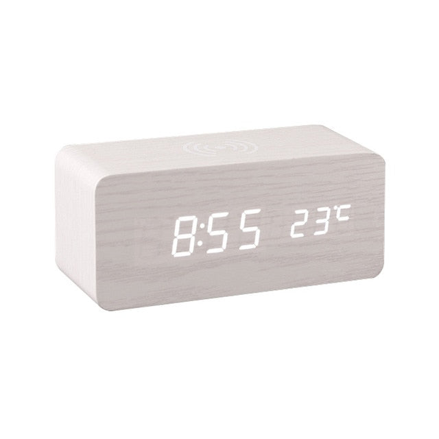 Modern Wooden Wireless Charging Alarm Clock | Bowlift