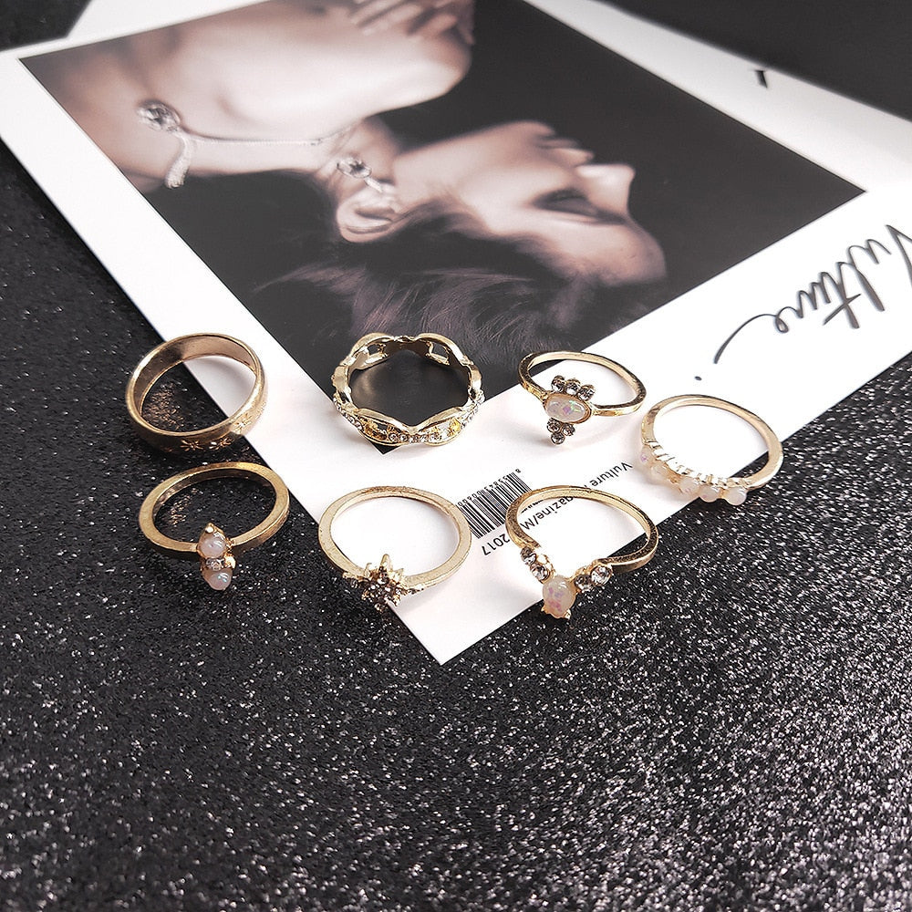 BowLift | Fashion Crystal Gold color  Geometric Knuckle Rings set