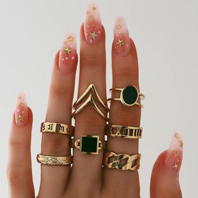 BowLift | Fashion Crystal Gold color  Geometric Knuckle Rings set