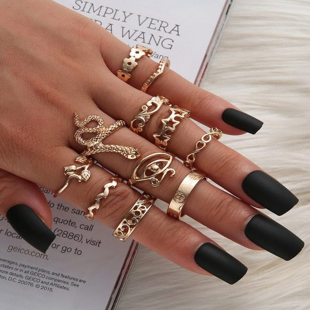 BowLift | Fashion Crystal Gold color  Geometric Knuckle Rings set