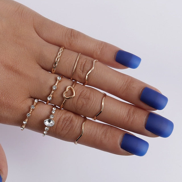 BowLift | Fashion Crystal Gold color  Geometric Knuckle Rings set