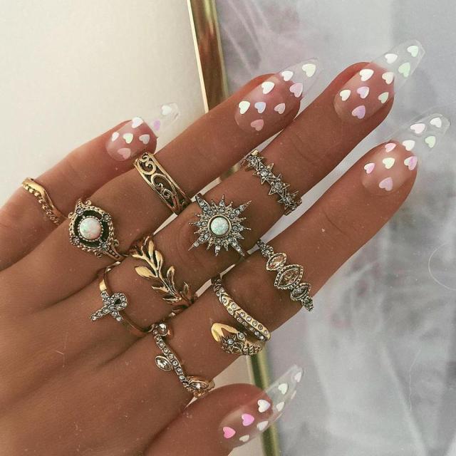 BowLift | Fashion Crystal Gold color  Geometric Knuckle Rings set