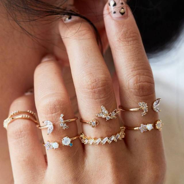 BowLift | Fashion Crystal Gold color  Geometric Knuckle Rings set
