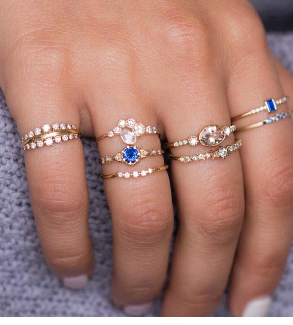 BowLift | Fashion Crystal Gold color  Geometric Knuckle Rings set