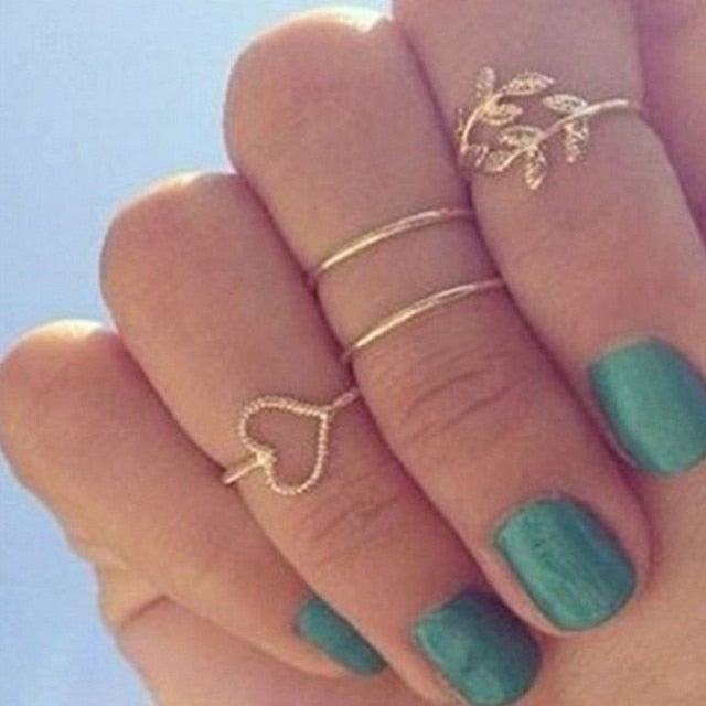BowLift | Fashion Crystal Gold color  Geometric Knuckle Rings set