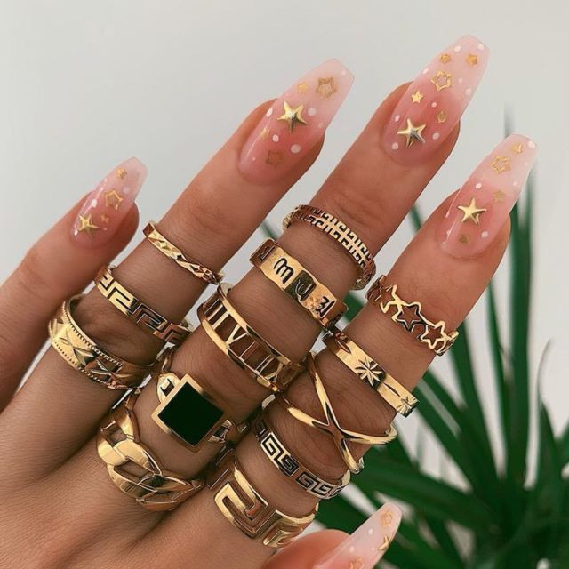 BowLift | Fashion Crystal Gold color  Geometric Knuckle Rings set