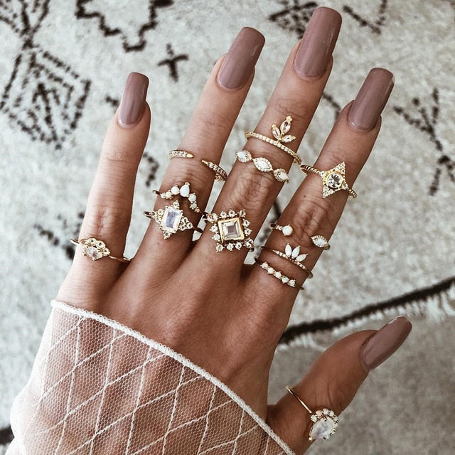 BowLift | Fashion Crystal Gold color  Geometric Knuckle Rings set