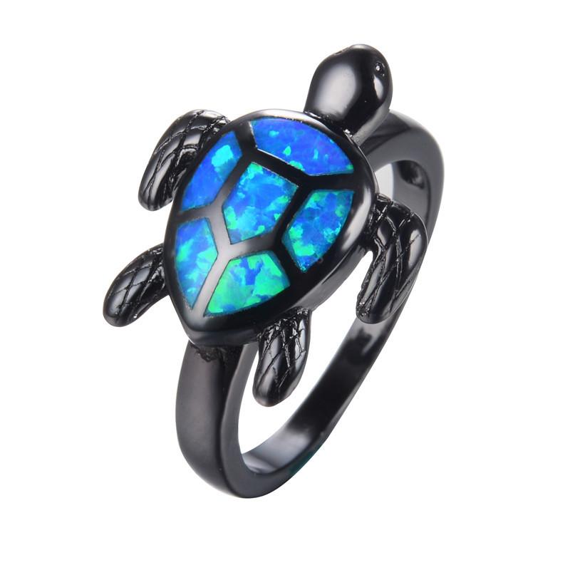 Blue Fire Opal Turtle Ring | Bowlift