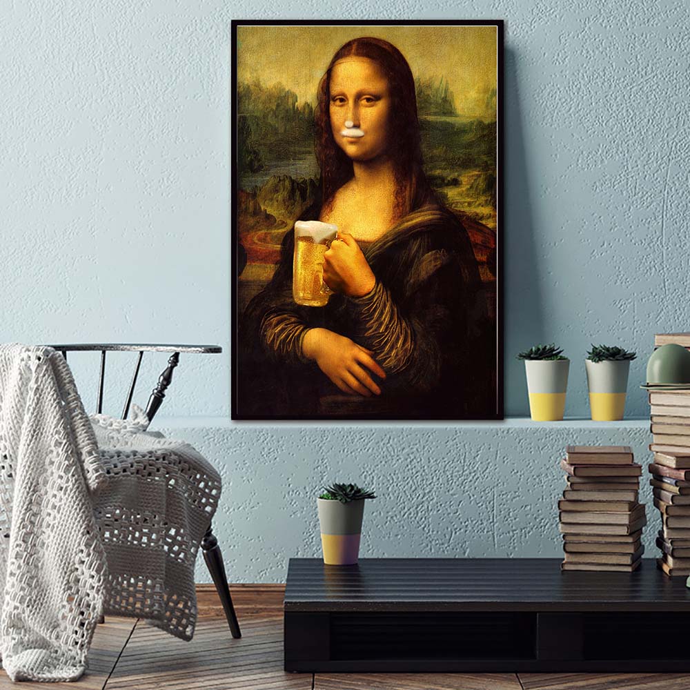 Mona Lisa And Her Drink - Canvas Wall Art Painting | Bowlift