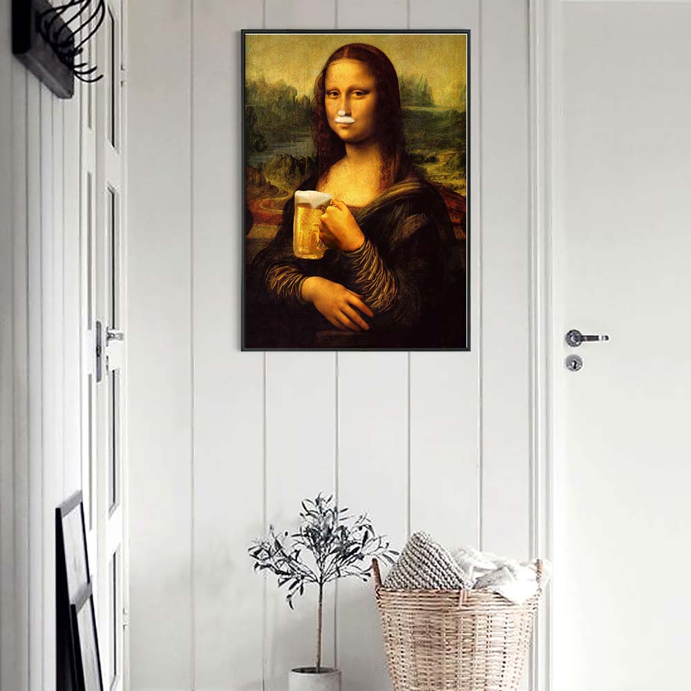 Mona Lisa And Her Drink - Canvas Wall Art Painting | Bowlift