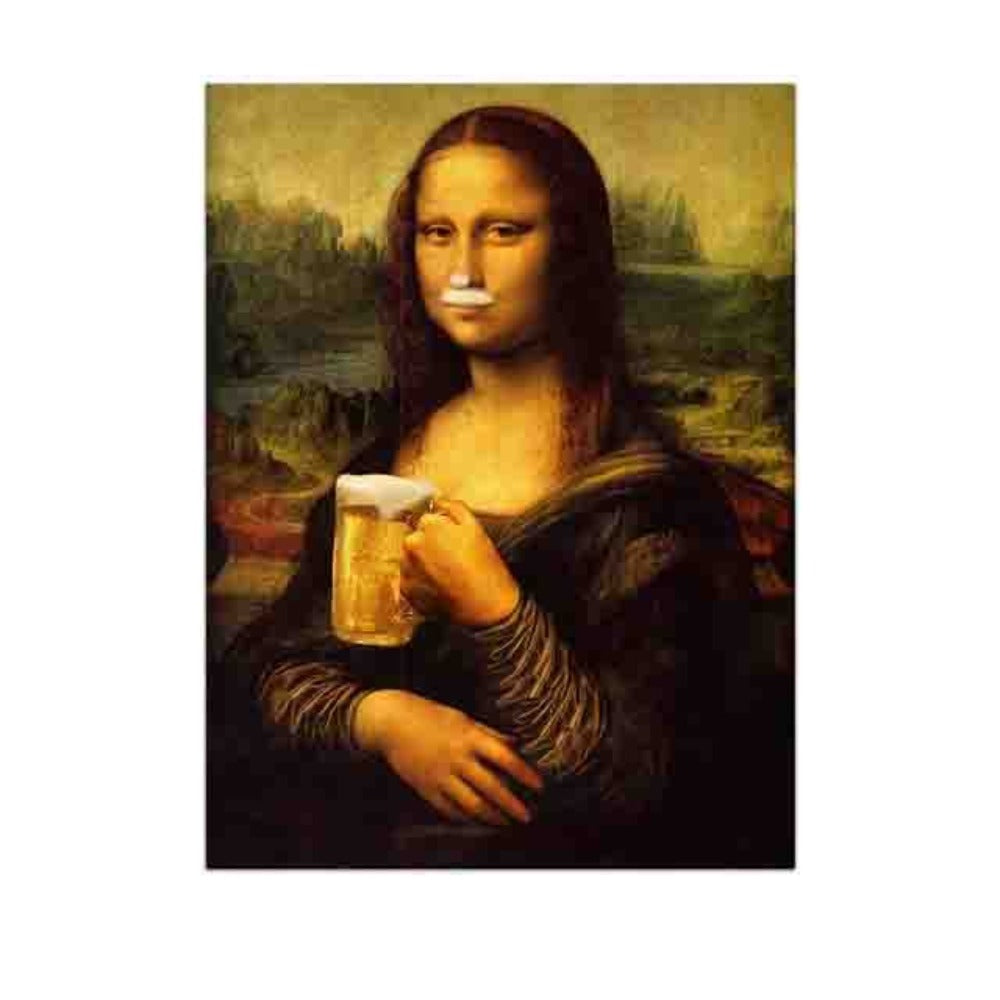 Mona Lisa And Her Drink - Canvas Wall Art Painting | Bowlift