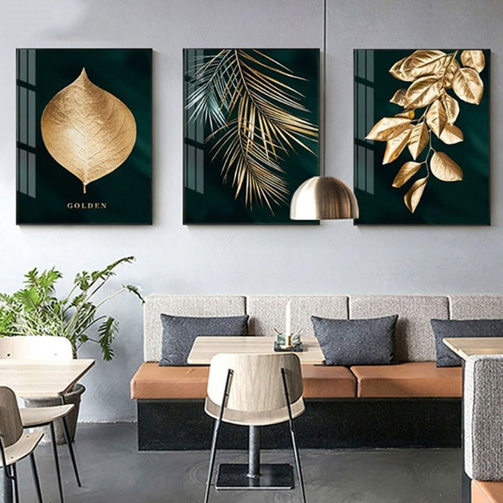 Abstract Golden Plant Leaves - Canvas Wall Art Painting | Bowlift