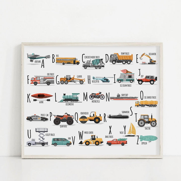 Printed Car Alphabet - Canvas Wall Art Painting | Bowlift