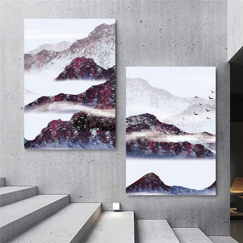 Mountain's Red Sun - Canvas Wall Art Painting | Bowlift