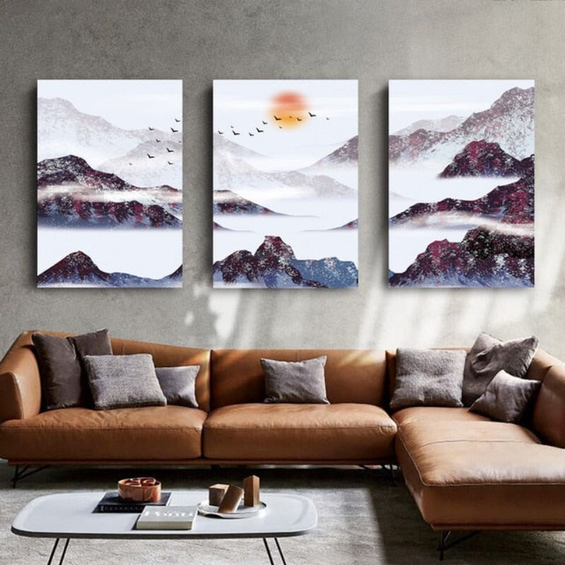 Mountain's Red Sun - Canvas Wall Art Painting | Bowlift