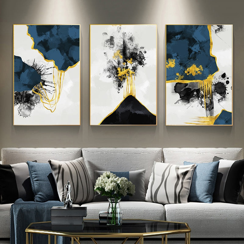 Blue Ink Splash - Canvas Wall Art Painting | Bowlift
