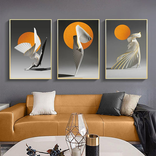 Creative Orange Sun Abstract - Canvas Wall Art Painting | Bowlift