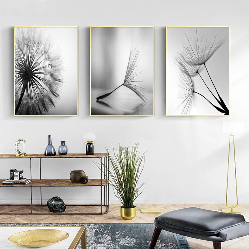 Black & White Dandelion Flower - Canvas Wall Art Painting | Bowlift