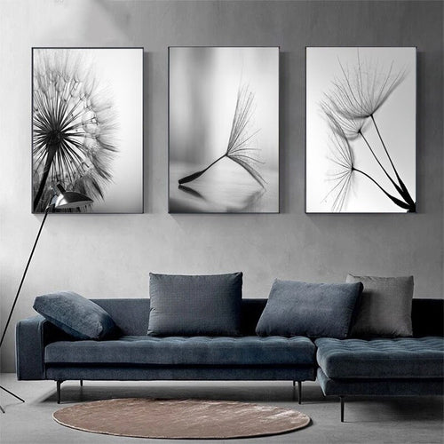 Black & White Dandelion Flower - Canvas Wall Art Painting | Bowlift