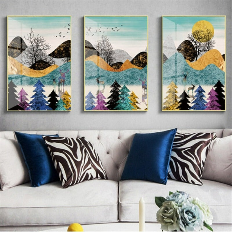 Colorful Hills And Trees - Canvas Wall Art Painting | Bowlift