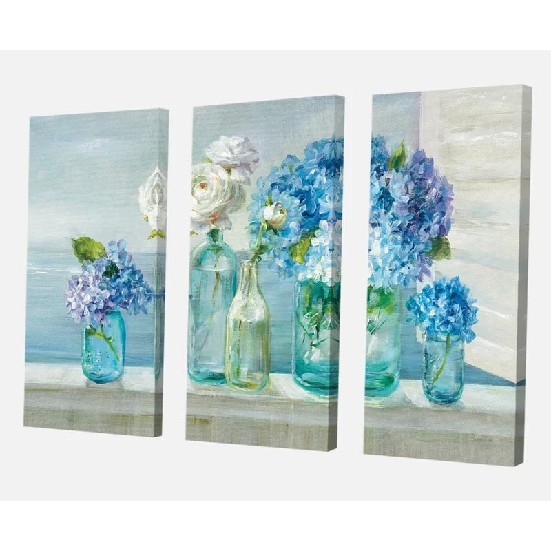 Blue Flowers At Home - Canvas Wall Art Painting | Bowlift