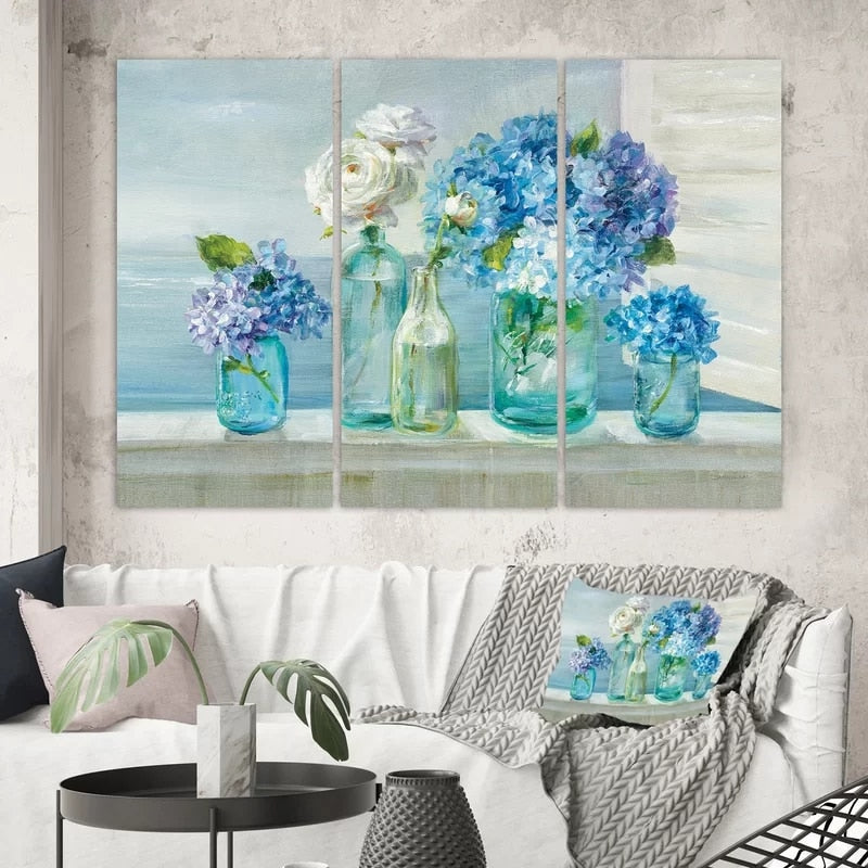 Blue Flowers At Home - Canvas Wall Art Painting | Bowlift