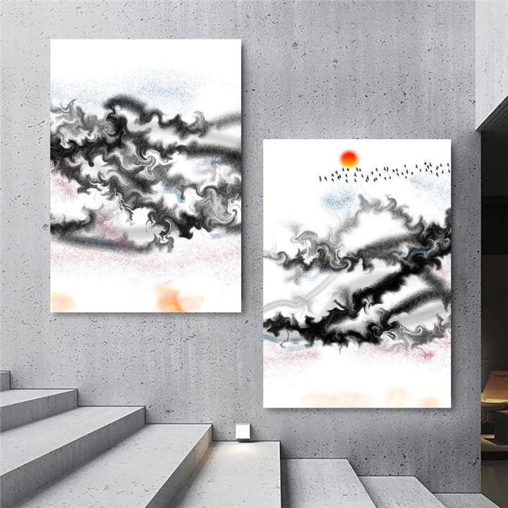 Black & White Swirl Mountain Abstract | Bowlift