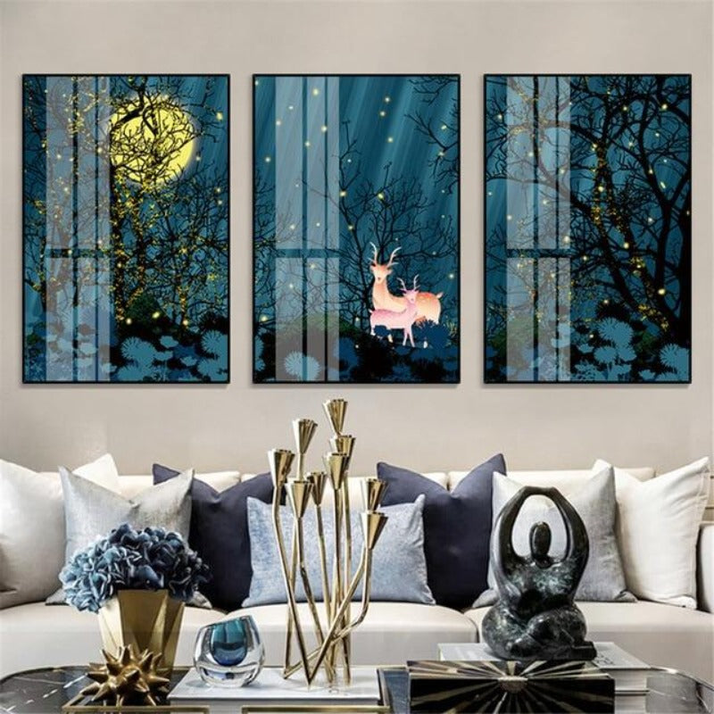 Starry Forest Night Scenery - Canvas Wall Art Painting | Bowlift