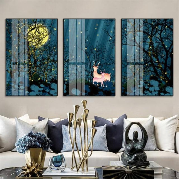 Starry Forest Night Scenery - Canvas Wall Art Painting | Bowlift