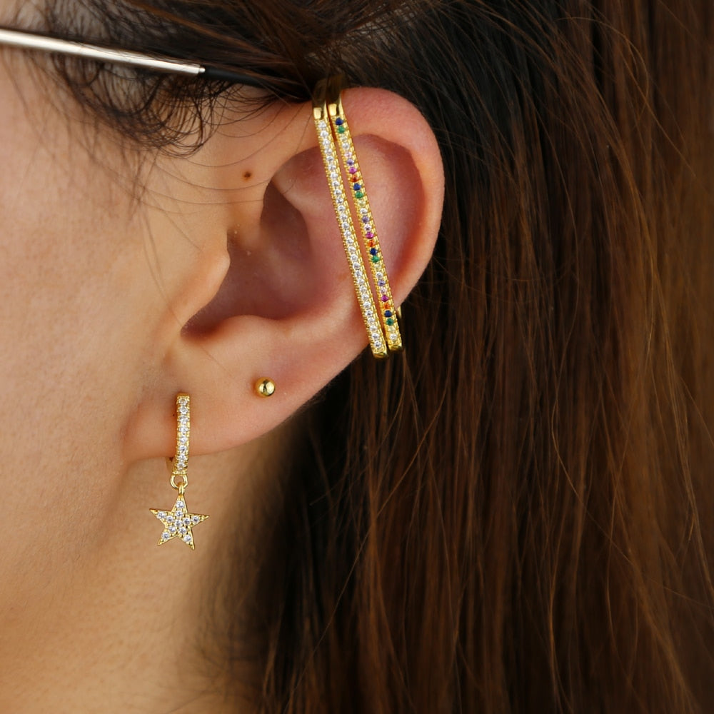 BowLift | 1 piece ear white rainbow cz rectangle cuff earring