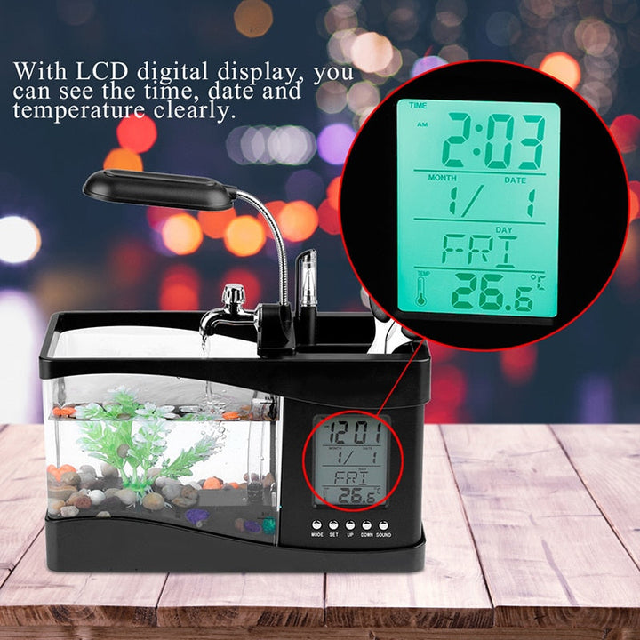 LCD Clock Mini Fish Tank Aquarium | Bowlift