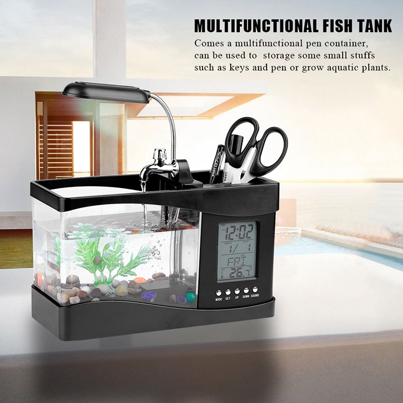 LCD Clock Mini Fish Tank Aquarium | Bowlift